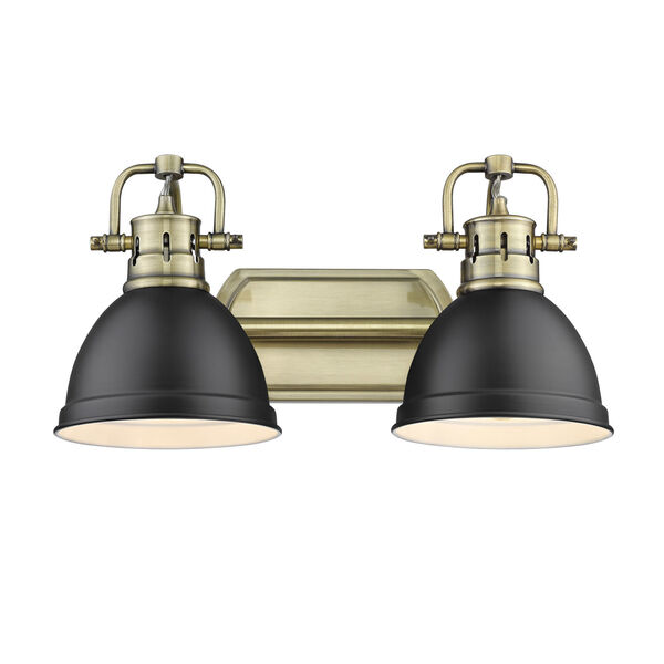 Duncan Aged Brass Two-Light Bath Vanity with Matte Black Shades, image 2